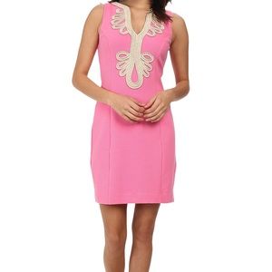 Lily Pultizer Janice Knit Shift Dress - Pink with Gold trim- size M